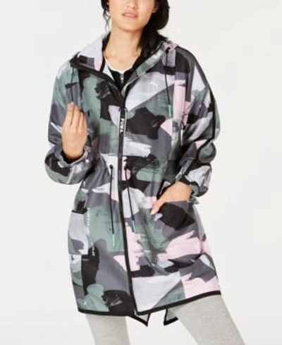 Shop Puma Chase Printed Hooded Parka In Iron Gate