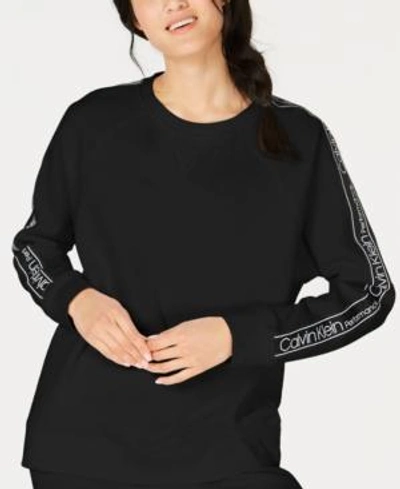 Shop Calvin Klein Performance Logo-sleeve Fleece Sweatshirt In Black