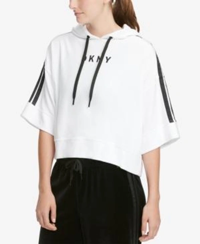 Shop Dkny Sport Bell-sleeve Cropped Velour Hoodie In White
