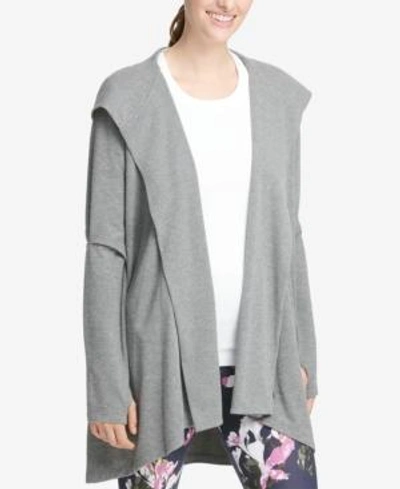 Shop Dkny Sport Cut-out Elbows Hooded Cardigan In Heather Grey