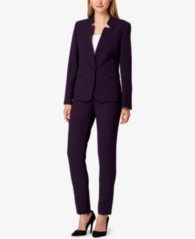 Shop Tahari Asl Notched-lapel Pantsuit In Eggplant