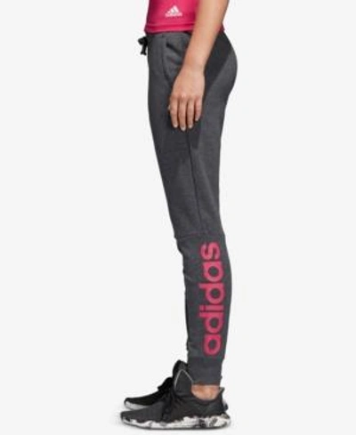 Shop Adidas Originals Adidas Essential Linear Logo Pants In Dark Grey Heather/magenta