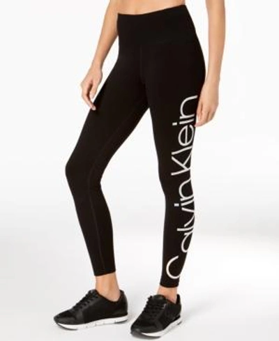 Calvin Klein Performance Jumbo-logo High-rise Leggings In Black/iridescent  Blue Logo | ModeSens