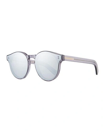 Shop Illesteva Two Point One Round Acetate Sunglasses In Mercury Silver