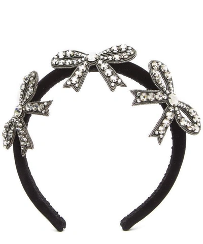 Shop Gucci Crystal Embellished Bow Hairband In Black