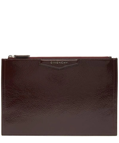 Shop Givenchy Antigona Patent Creased Leather Pouch In Violet