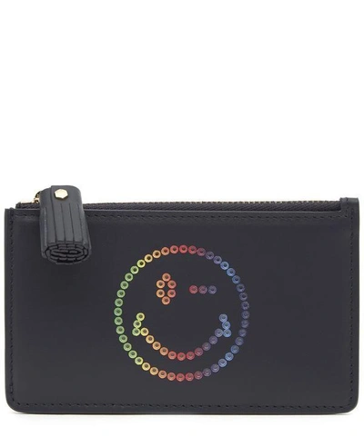 Shop Anya Hindmarch Small Rainbow Wink Circus Leather Zip Pouch In White