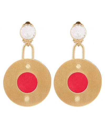 Shop Marni Round Metal And Resin Clip-on Earrings In Red