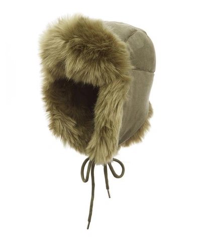 Shop Charlotte Simone Helmet Head Faux Fur And Suede Trapper Hat In Khaki