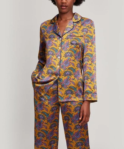 Shop Liberty London Florence Leontine Silk Satin Long Pyjama Set In Gold
