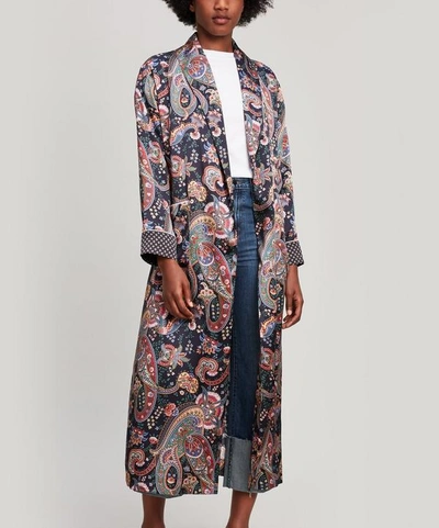 Shop Liberty London Florence Silk Satin Long Robe In Navy