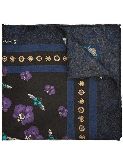 Shop Simon Carter Scarab Orchid Pocket Square In Blue