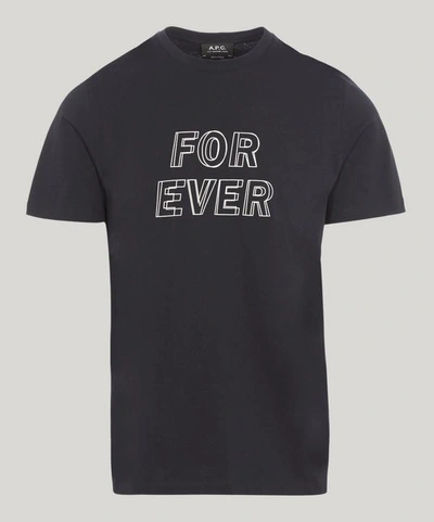 Shop Apc For Ever Print Cotton T-shirt In Navy