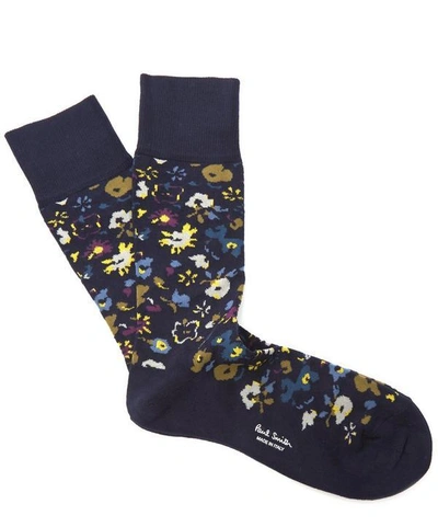 Shop Paul Smith Floral Socks In Navy