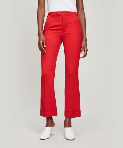 Shop Maison Margiela Wool Flare Trousers In Red
