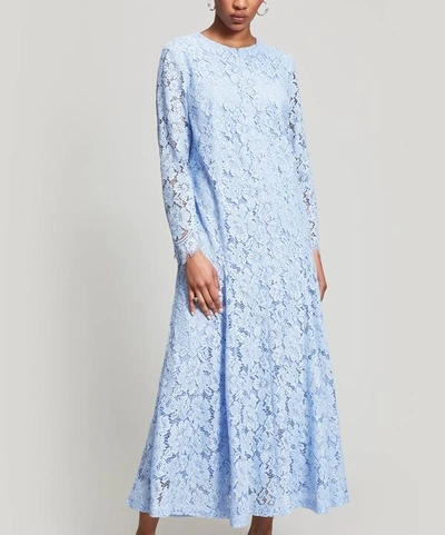 Shop Ganni Jerome Lace Dress In Serenity Blue