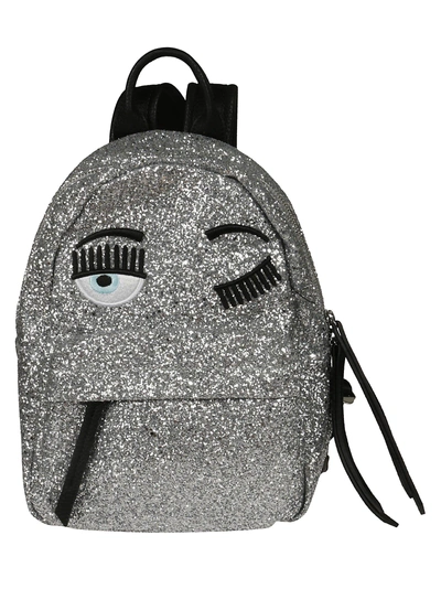 Shop Chiara Ferragni Flirting Glitter Backpack In Silver