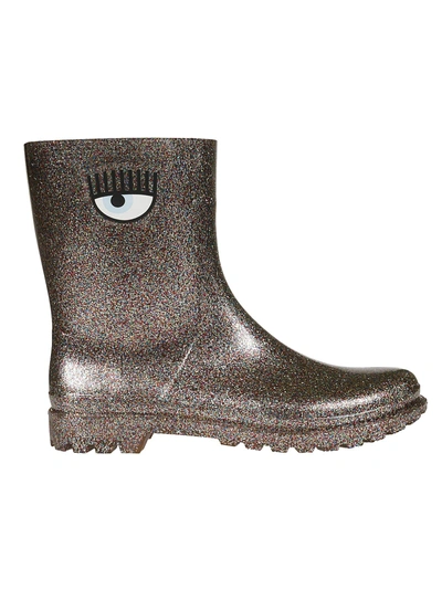 Shop Chiara Ferragni Glittery Eye Rain Boots In Brown
