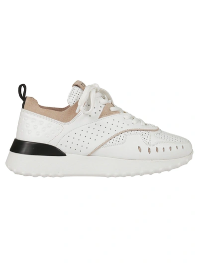 Shop Tod's Perforated Detail Sneakers In White/brown