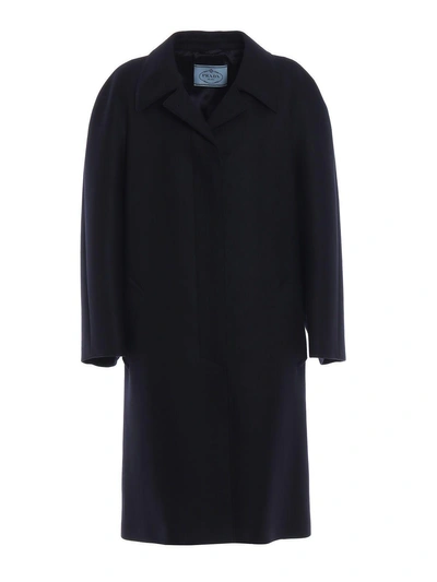 Shop Prada Oversized Long Coat In Blu+nero