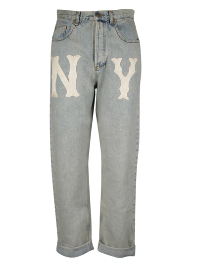 Shop Gucci Ny Yankees Patch Jeans In 4048