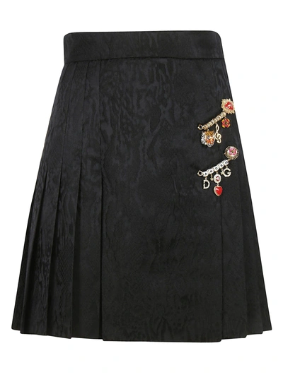 Shop Dolce & Gabbana Embellished Pleated Skirt In Black