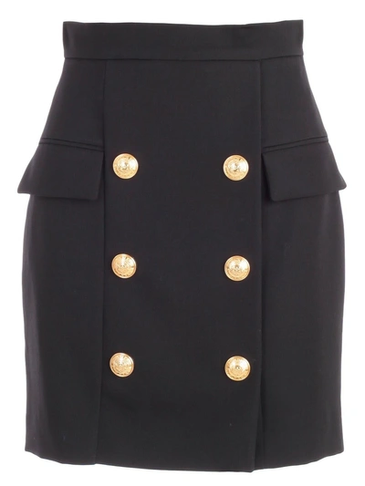 Shop Balmain Button Embellished Mini Skirt In Cblack