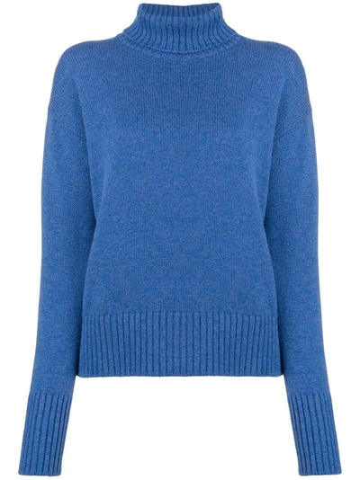 Shop Lamberto Losani Ribbed Turtle Neck Sweater - Blue