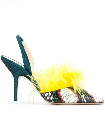 Shop Attico Whips Feathered Pumps - Yellow
