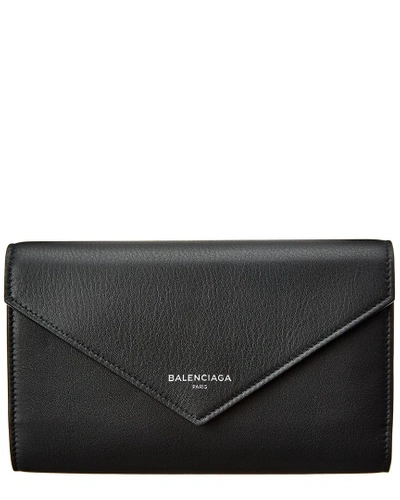 Shop Balenciaga Papier Money Leather Zip Around Wallet In Black