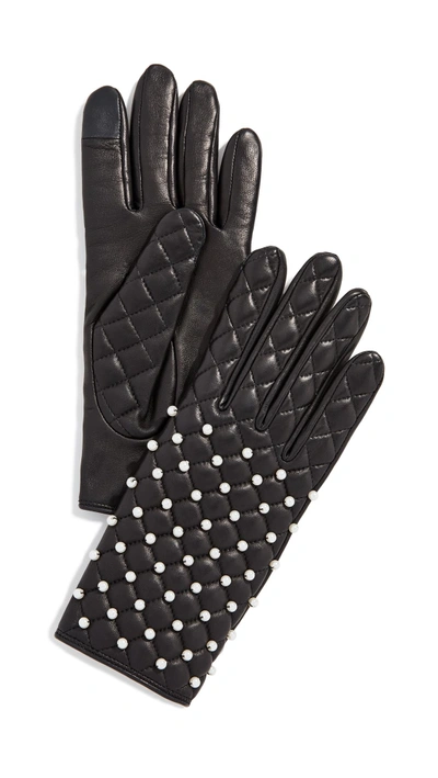 Shop Agnelle Chloe Pearl Gloves In Black/pearl
