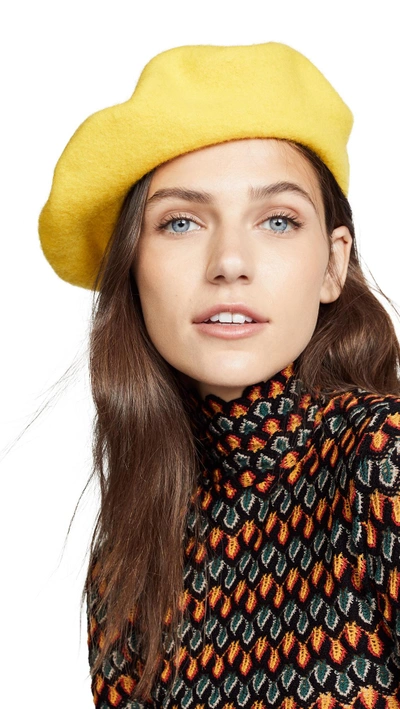 Shop Hat Attack Wool Beret Hat In Yellow