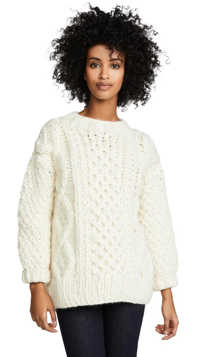 Shop I Love Mr Mittens Aran Crew Neck Sweater In Cream