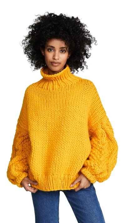 I Love Mr Mittens Diamond Sleeve High Neck Sweater In Mustard 