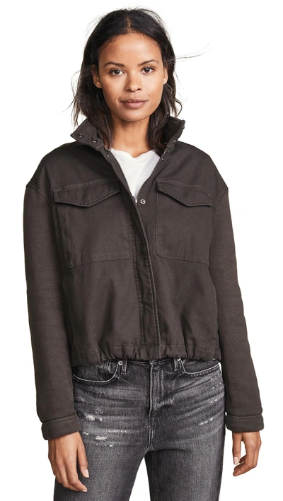 Shop James Perse Crop Army Mixed Media Jacket In Cast Iron