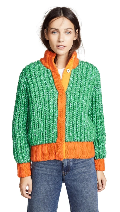 Shop Novis Jagger Cropped Hand Knit Cardigan In Carrot/leaf Green