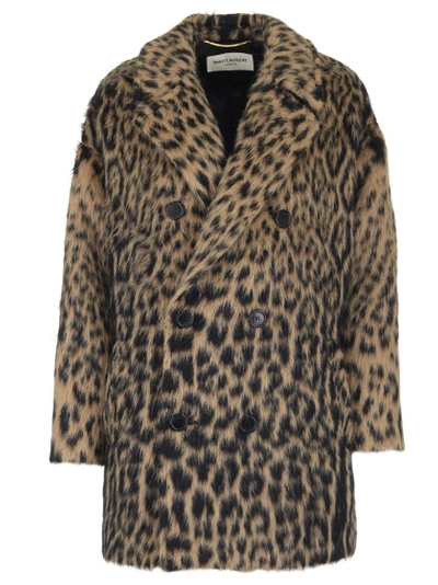Shop Saint Laurent Leopard Print Coat In Multi
