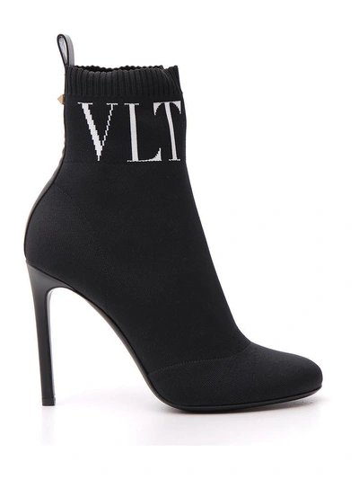 Shop Valentino Vltn Sock Boots In Nero/bianco/nero
