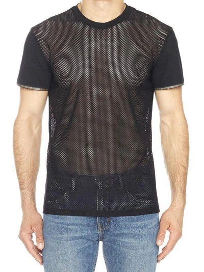 Shop Versace Sheer Mesh Shirt In Black