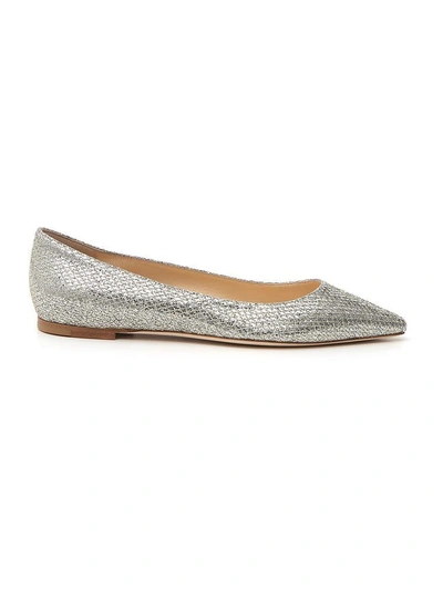 Shop Jimmy Choo Romy Shimmer Flats In Silver