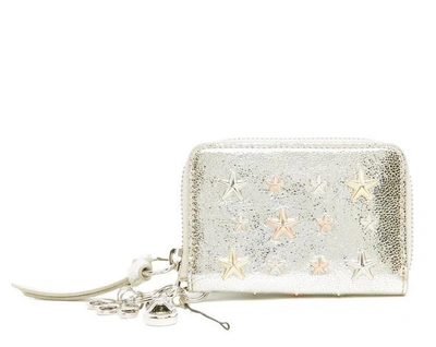 Shop Jimmy Choo Star Studded Cadet Keyring Wallet In Silver