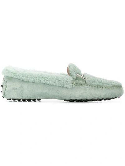 Shop Tod's Lamb-fur And Suede Gommino Loafers - Green