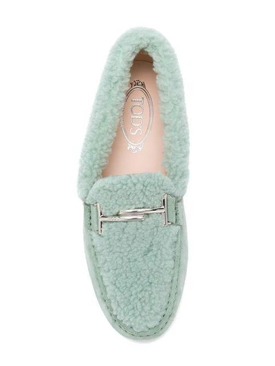 Shop Tod's Lamb-fur And Suede Gommino Loafers - Green