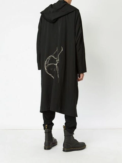 Shop Yohji Yamamoto Hooded High Low Coat - Black