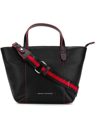 Shop Armani Exchange Red Details Tote Bag In Black