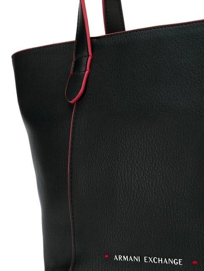 Shop Armani Exchange Red Details Tote Bag In Black