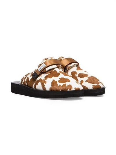 Shop Suicoke Brown And White Cow Print Sheep Skin And Calf Hair Slippers In Neutrals