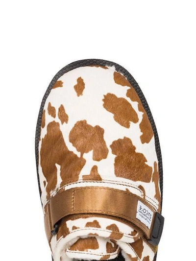 Shop Suicoke Brown And White Cow Print Sheep Skin And Calf Hair Slippers In Neutrals