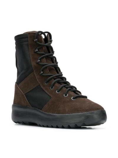 Shop Yeezy Lace-up Panelled Military Boots In Brown