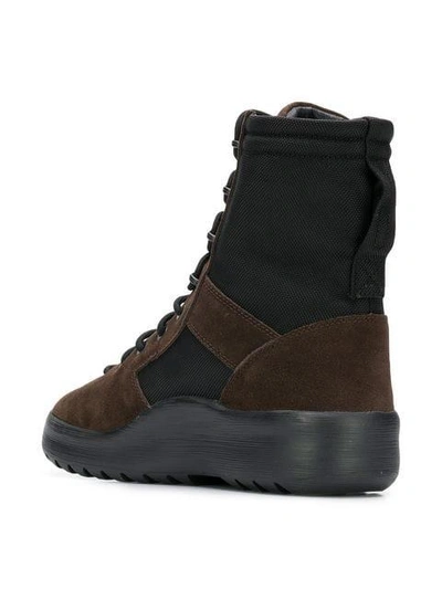 Shop Yeezy Lace-up Panelled Military Boots In Brown